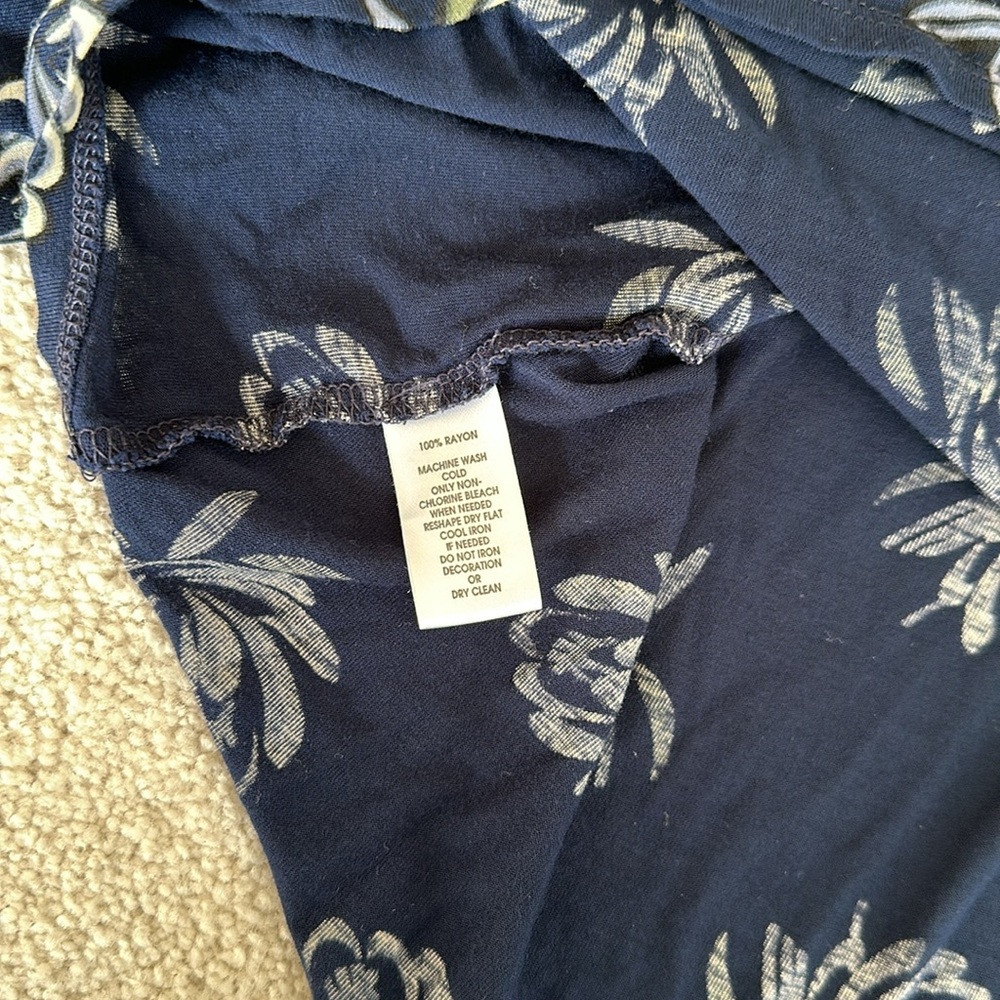LOFT Navy Floral-Print Mockneck Blouse - Picture 5 of 5